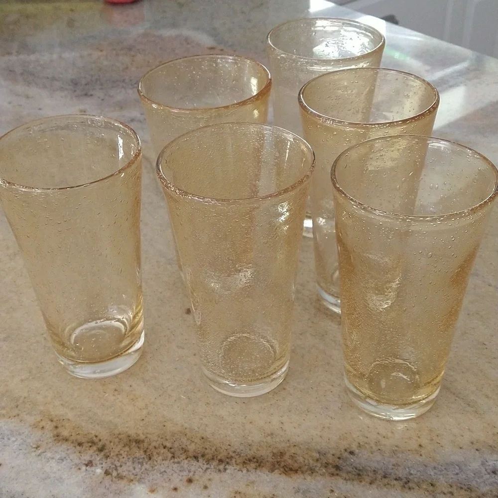Set of 6 Amber Mexican bubble glass tumblers 12 oz barware 6 1/2